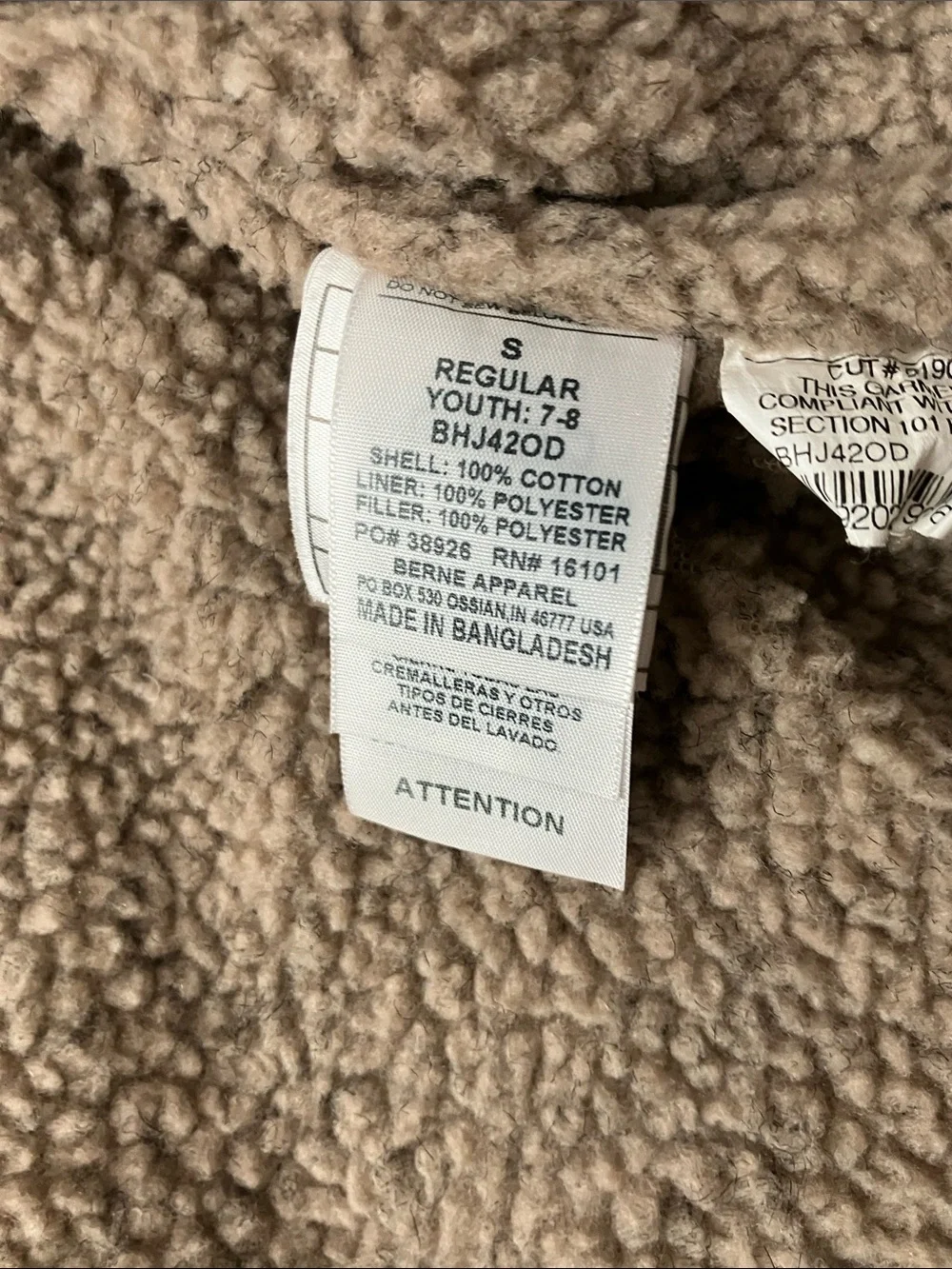 Berne Brown Hooded Sherpa-Lined Kids Jacket